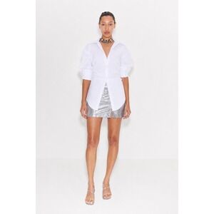 Hutch Metallic Silver Faux Leather Mini Skirt Front Slit Small